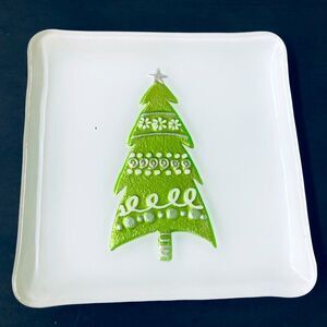 Christmas Tree Holiday Glass Tray Serving Plate
